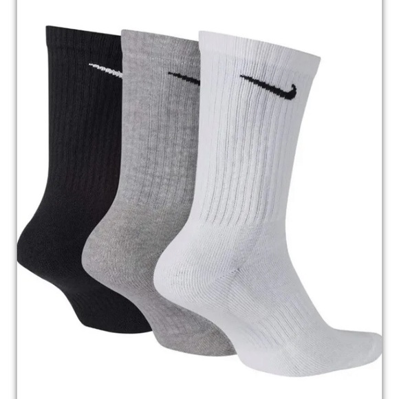 Nike Everyday Crew Socks 3 Pair Men 8-12 Wmn 10-13 Gray White Black Logo Cushion - Picture 3 of 12